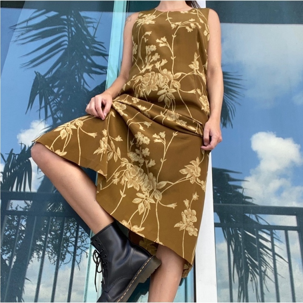 Vintage Brown Floral Maxi Tank Dress